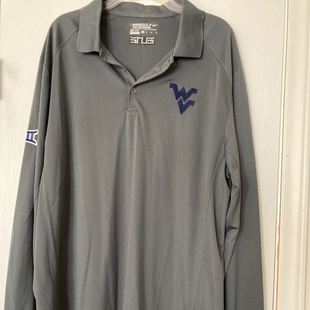 Nike WVU gray long sleeve mens polo